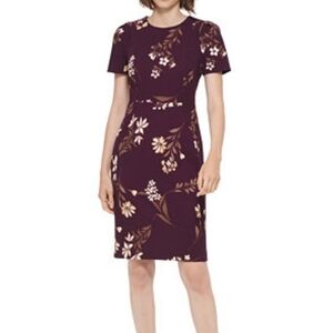Calvin Klein Plum Floral Short-Sleeve Midi Dress